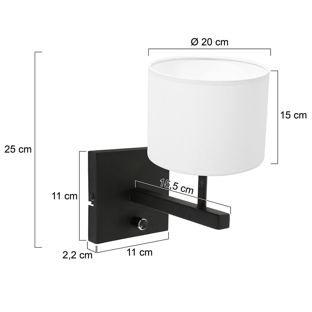 Steinhauer - wandlamp - Stang - zwart - metaal stof - bedlampje - E27 - 8171ZW