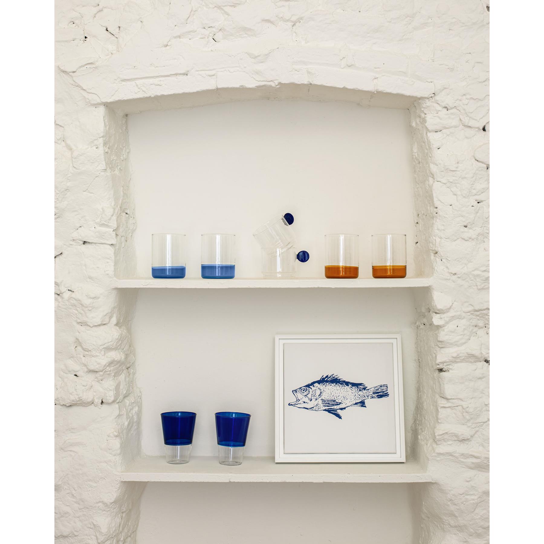 Kave Home - Lavinia houten wit schilderij vis blauw 30 x 30 cm