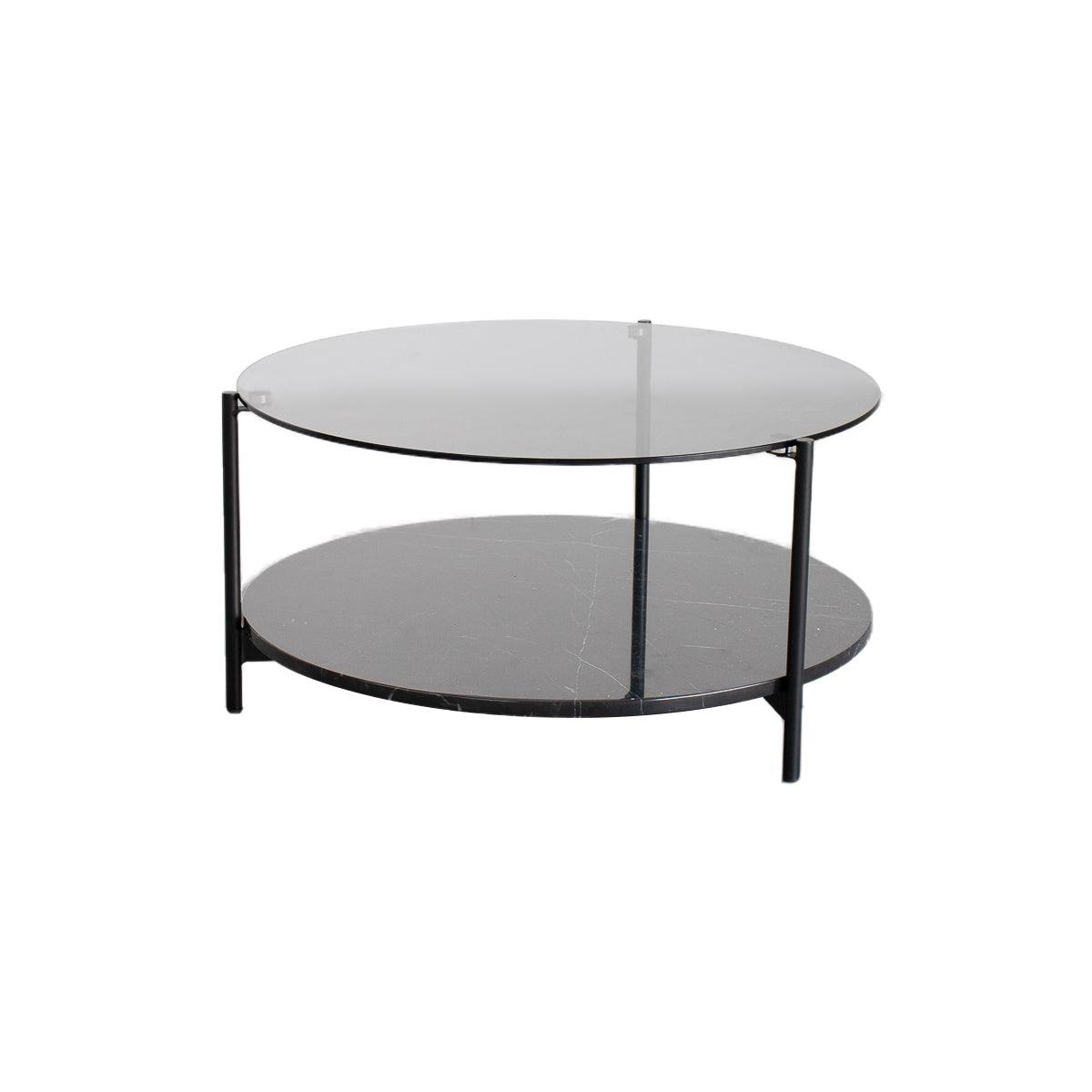 Furnified - Kate Salontafel - Grijs Glas|Zwarte Voet (Ø75|H38cm)