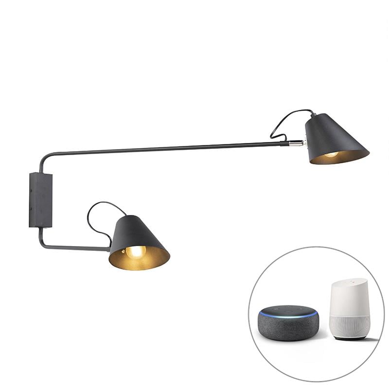 QAZQA Smart wandlamp zwart 2-lichts verstelbaar incl. Wifi A60 - Lune