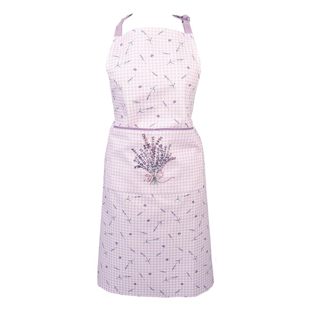 Clayre & Eef Keukenschort  70x85 cm Paars Wit Katoen Lavendel BBQ