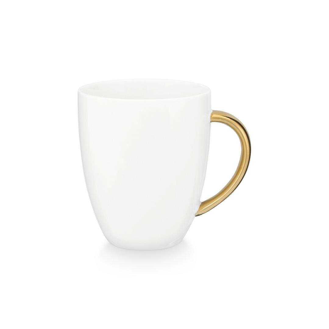vtwonen Mokken met Oor - Set van 6 - Wit|Goud - Porselein - 250ml
