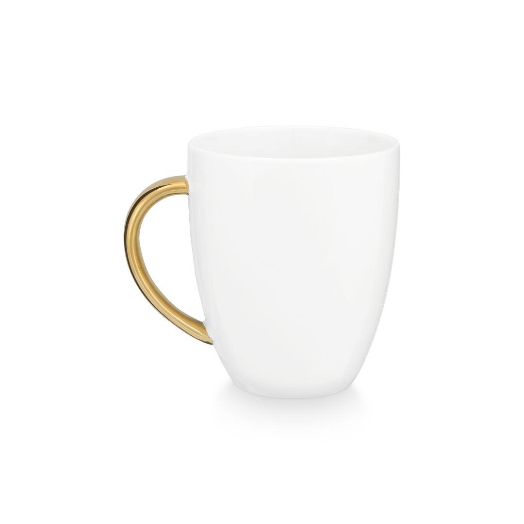 vtwonen Mokken met Oor - Set van 6 - Wit|Goud - Porselein - 250ml