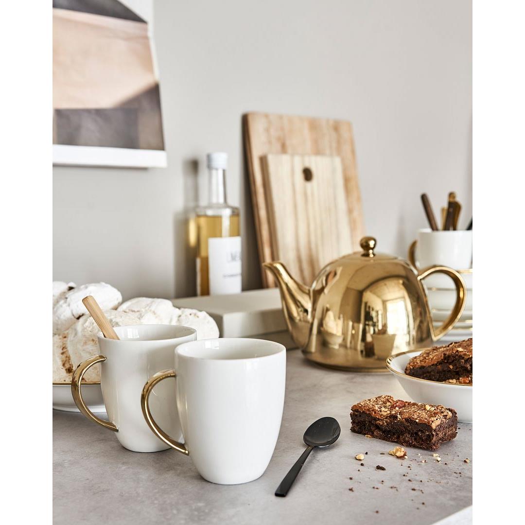 vtwonen Mokken met Oor - Set van 6 - Wit|Goud - Porselein - 250ml