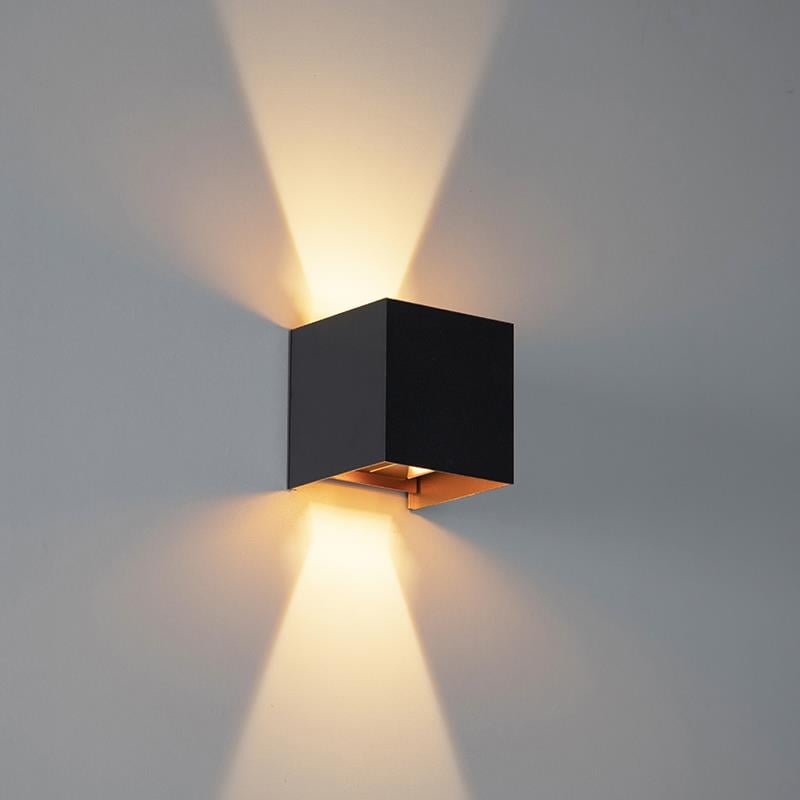 QAZQA Buiten wandlamp zwart met goud incl. LED 2-lichts IP54 - Edwin