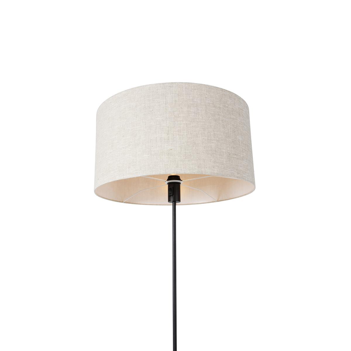 QAZQA Vloerlamp zwart verstelbaar met kap lichtgrijs 50 cm - Parte