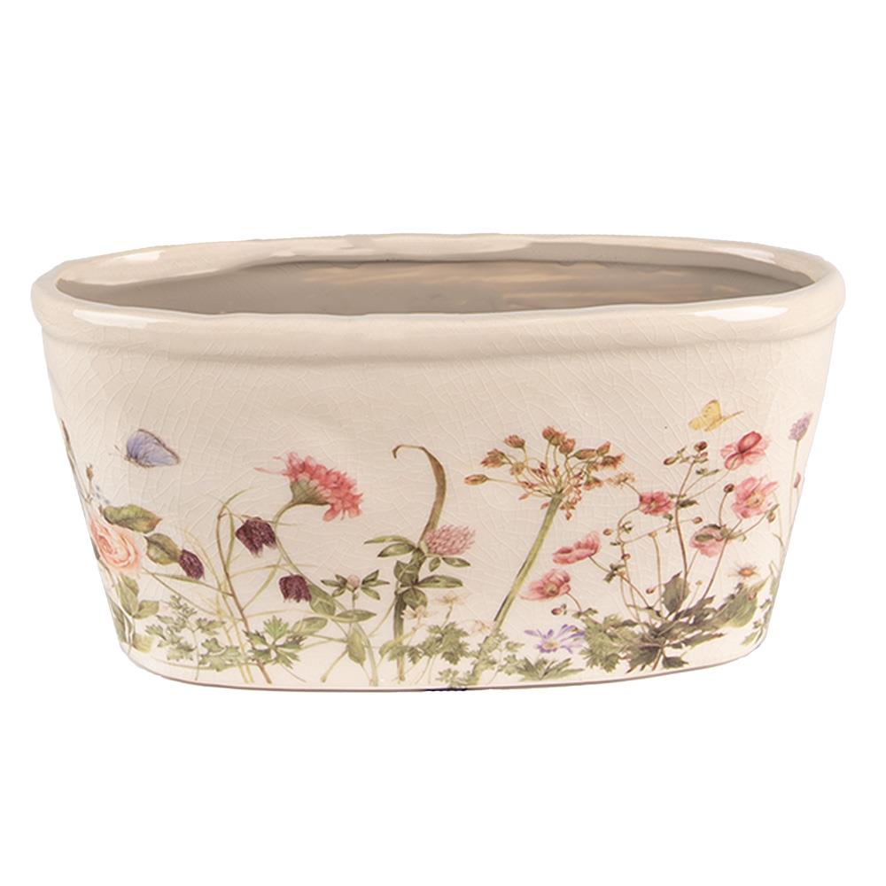 Clayre & Eef Bloempot  27x13x14 cm Roze Beige Keramiek Ovaal Bloemen