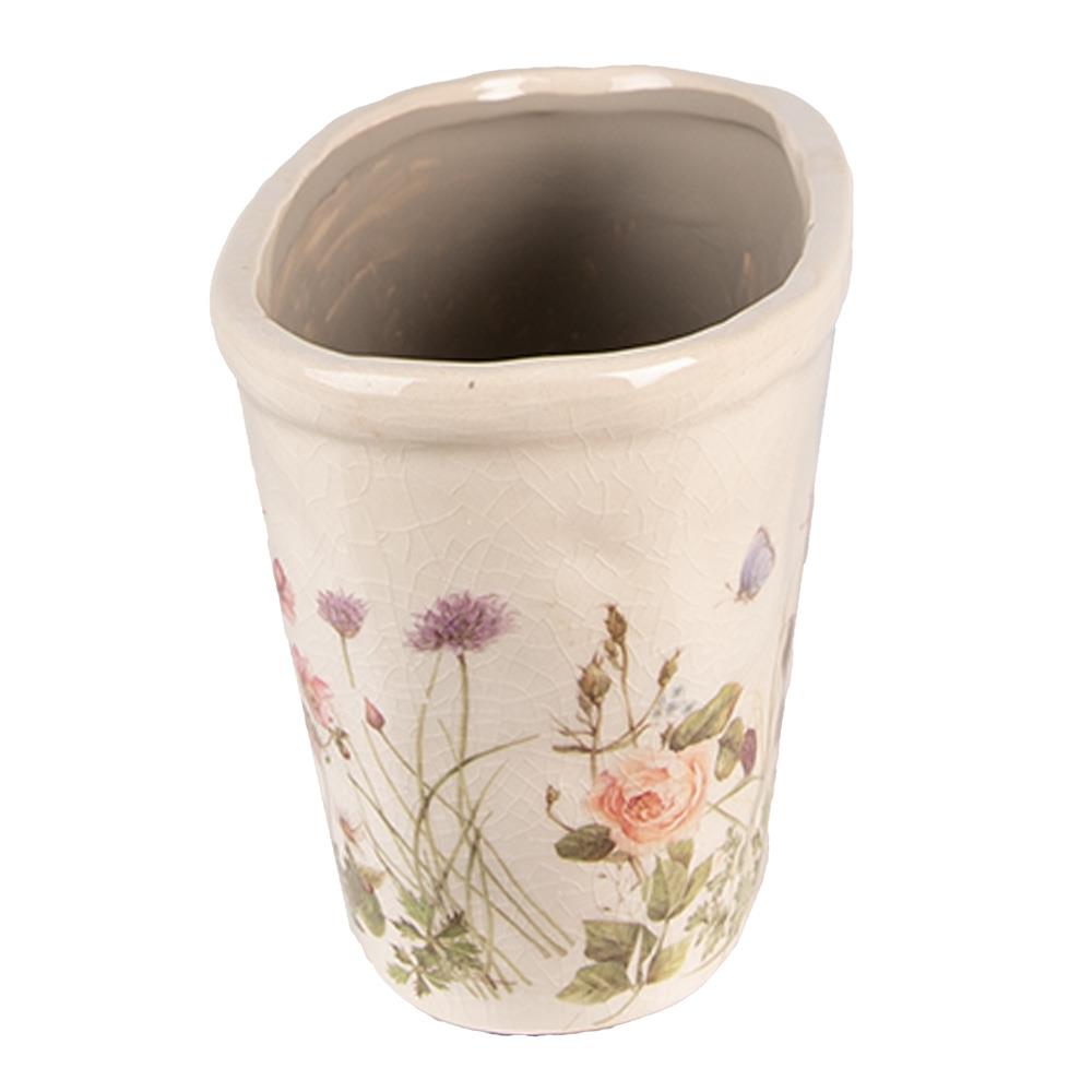 Clayre & Eef Bloempot  27x13x14 cm Roze Beige Keramiek Ovaal Bloemen