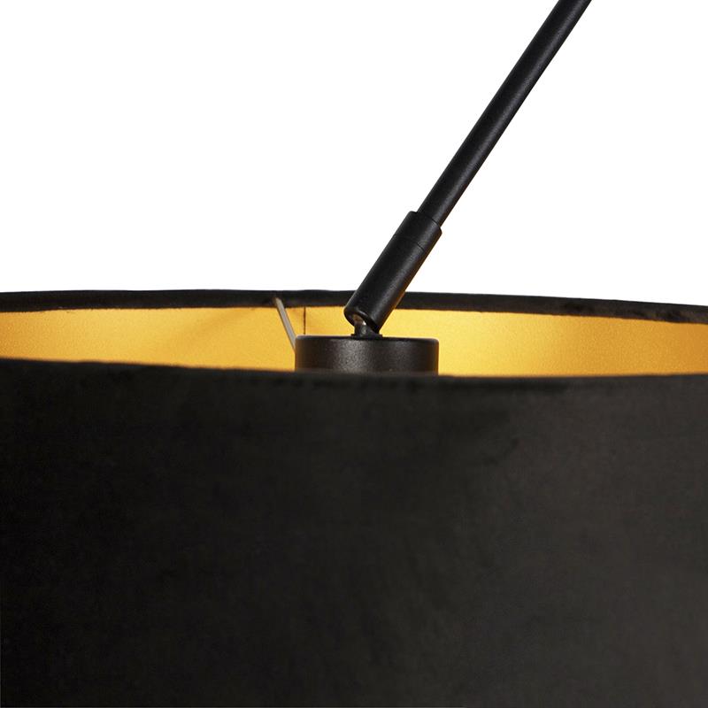 QAZQA Hanglamp zwart met velours kappen zwart met goud 35 cm 2-lichts
