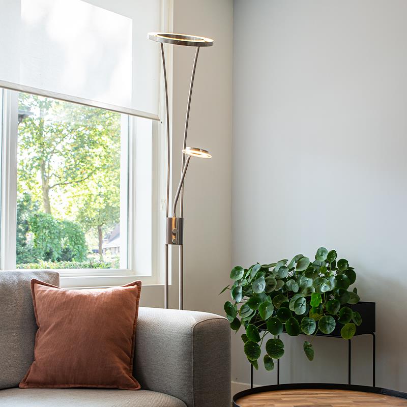 QAZQA Moderne vloerlamp staal en glas incl. LED met leesarm - Divine