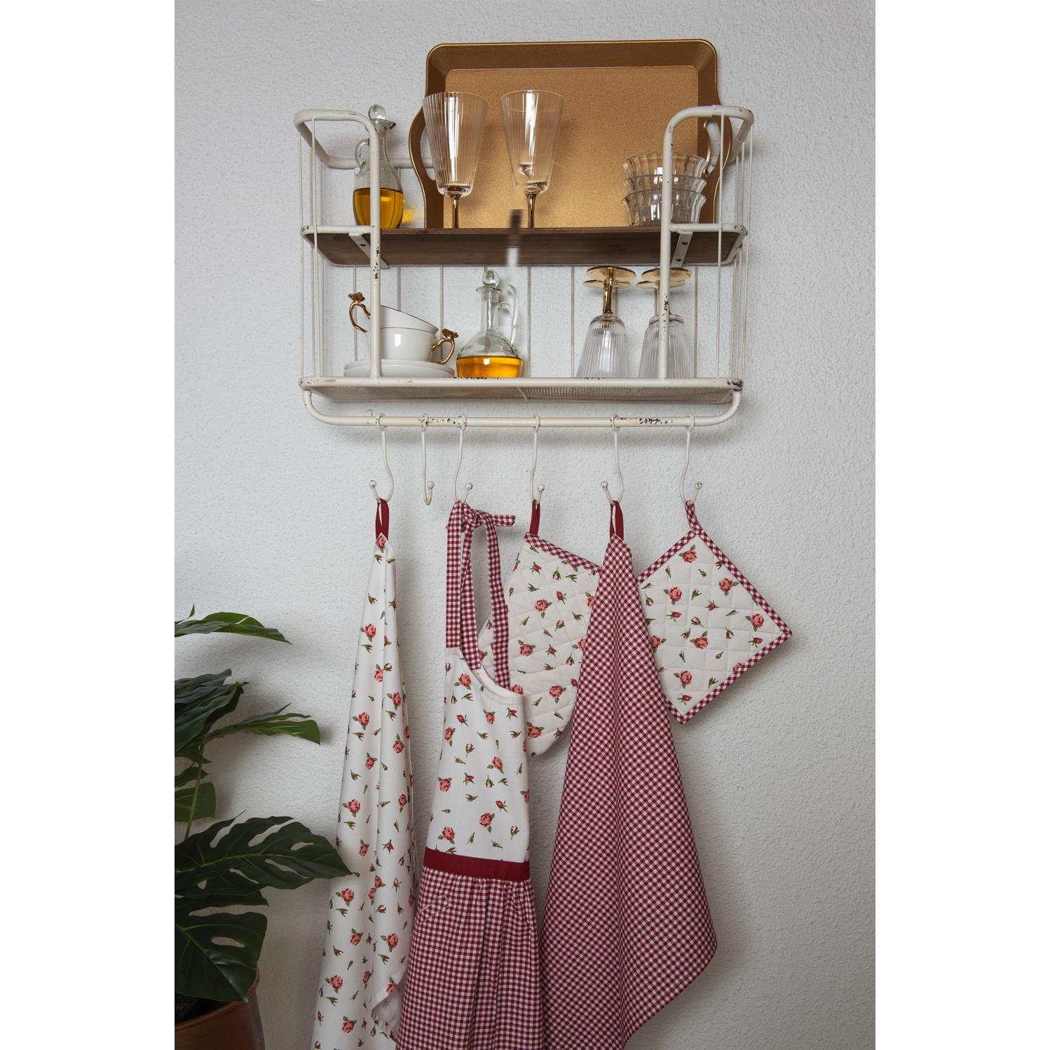 Clayre & Eef Ovenwant  18x30 cm Rood Wit Katoen Rozen Ovenhandschoen