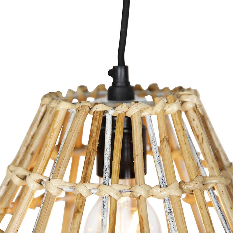 QAZQA Hanglamp bamboe met wit langwerpig 3-lichts - Canna Diamond
