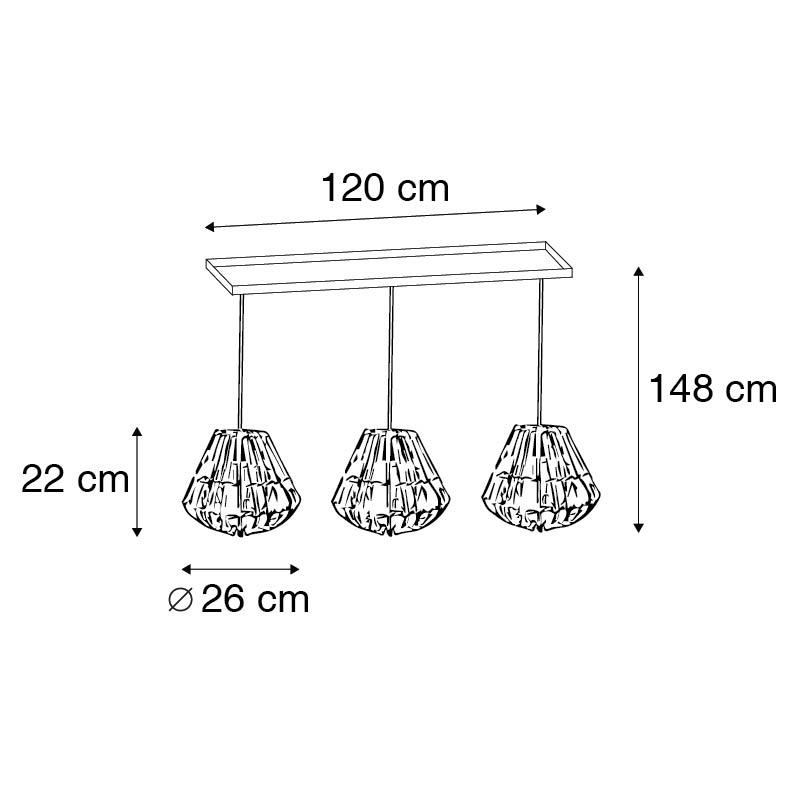 QAZQA Hanglamp bamboe met wit langwerpig 3-lichts - Canna Diamond