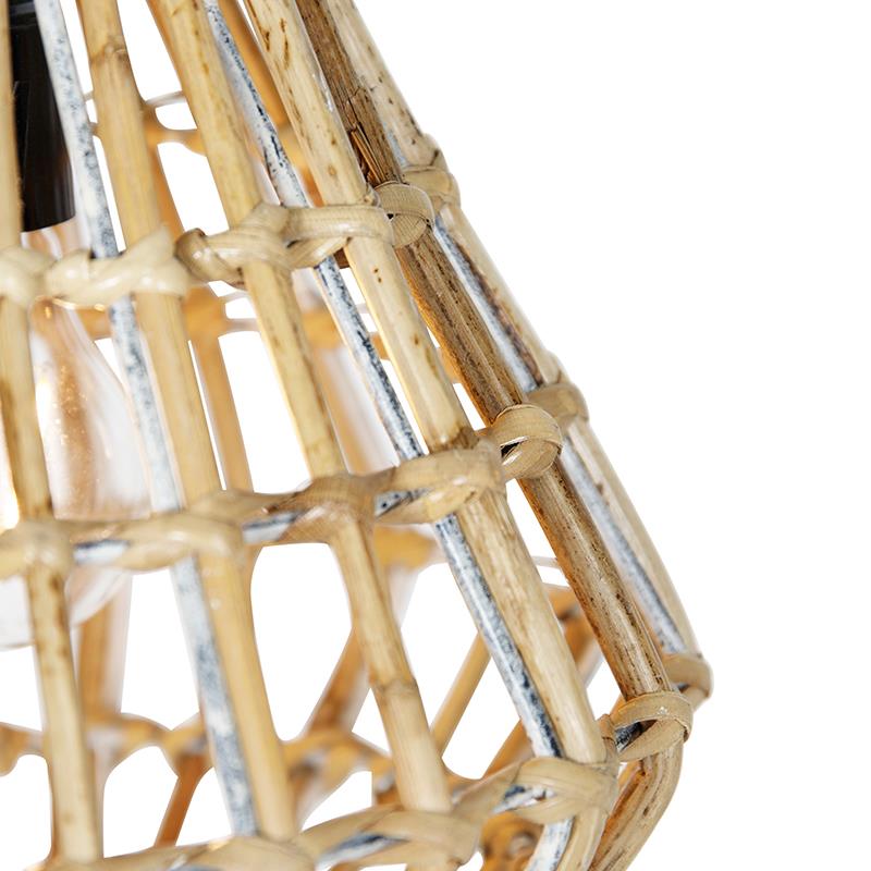QAZQA Hanglamp bamboe met wit langwerpig 3-lichts - Canna Diamond