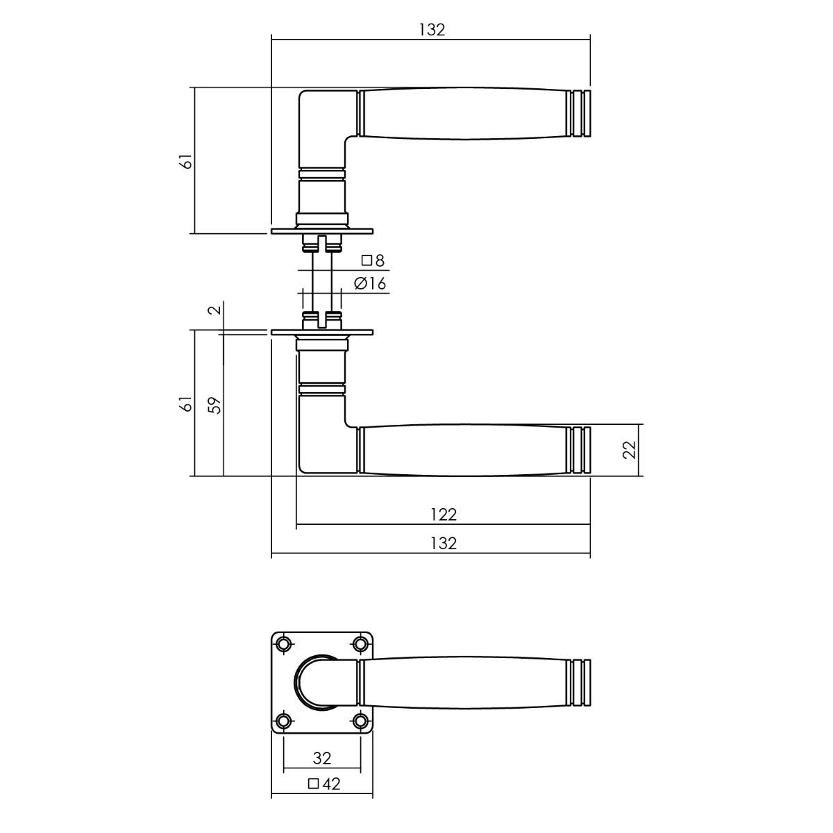 Intersteel Deurkruk Ton 212 met vierkant rozet 42x42x2 mm rvs