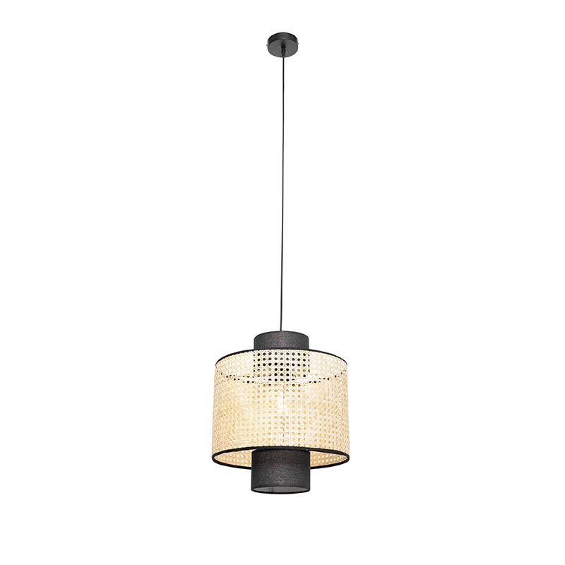QAZQA Landelijke hanglamp zwart met rotan - Kata