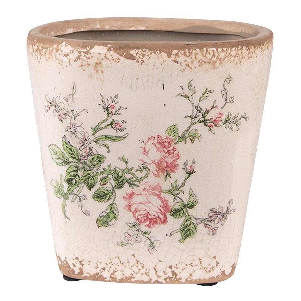 Clayre & Eef Bloempot  13x13x12 cm Roze Beige Keramiek Vierkant