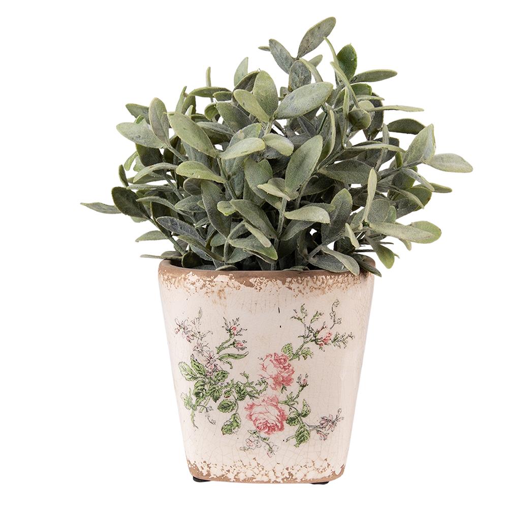 Clayre & Eef Bloempot  13x13x12 cm Roze Beige Keramiek Vierkant