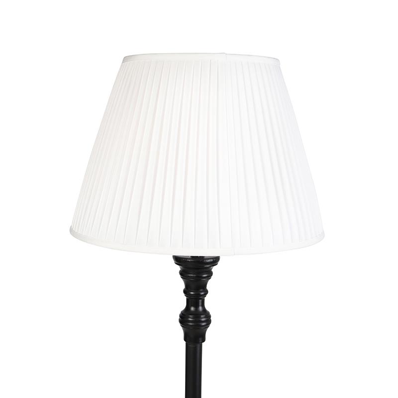 QAZQA Vloerlamp zwart met plisse kap wit 45 cm - Classico