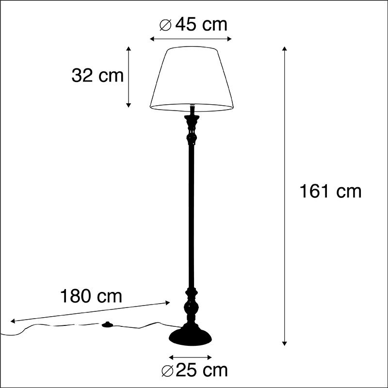 QAZQA Vloerlamp zwart met plisse kap wit 45 cm - Classico