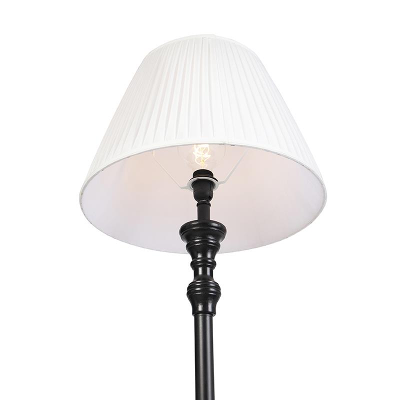 QAZQA Vloerlamp zwart met plisse kap wit 45 cm - Classico
