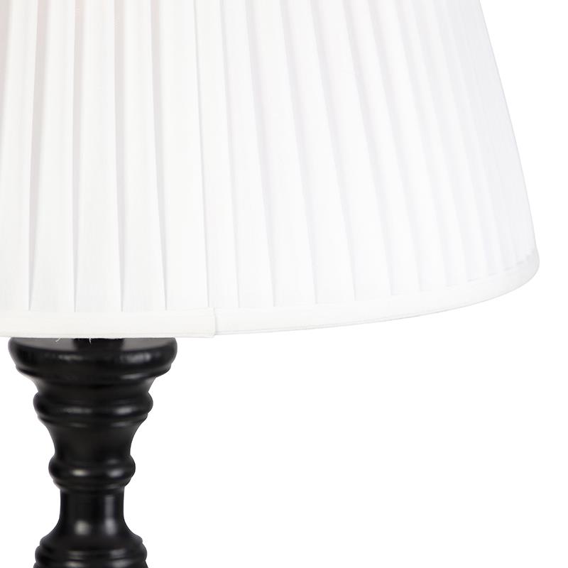 QAZQA Vloerlamp zwart met plisse kap wit 45 cm - Classico