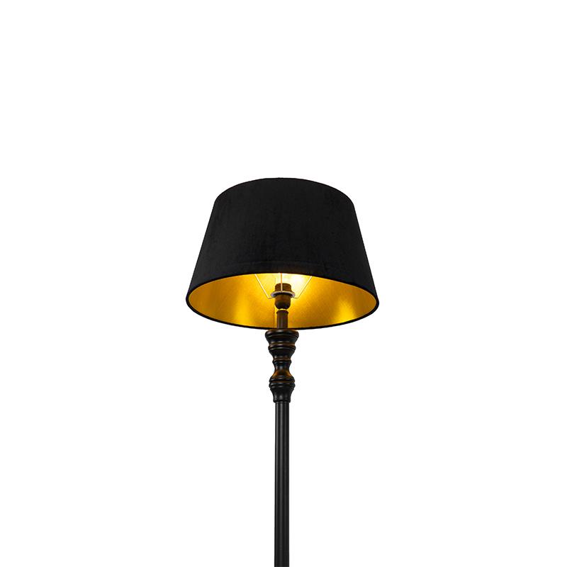 QAZQA Vloerlamp met 45 cm kap zwart met gouden binnenkant - Classico