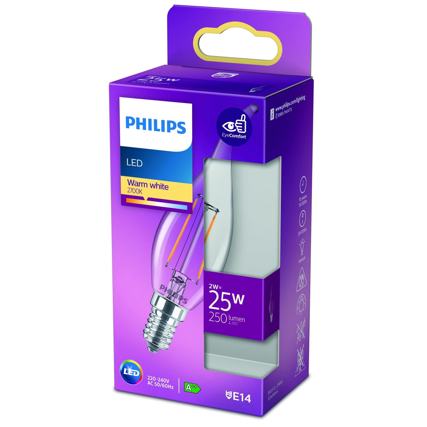 Philips LED Tipkaars Transparant - 25 W - E14 - warmwit licht