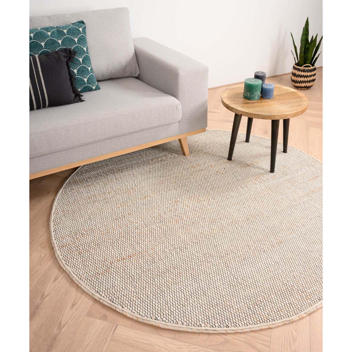 Nordic Weavers Rond wollen vloerkleed Lett - wit|beige - 190 cm rond