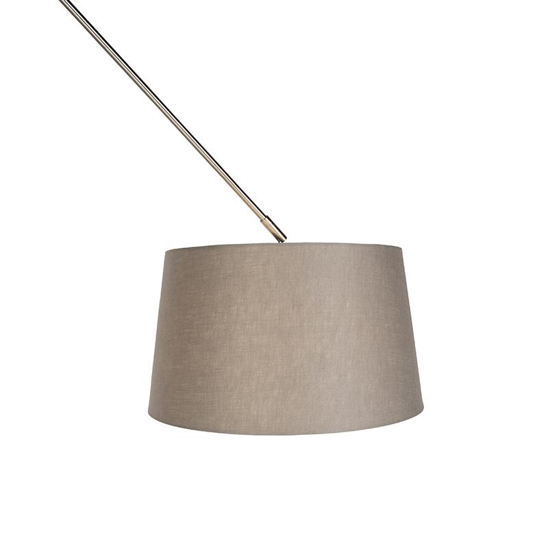 QAZQA Hanglamp staal met linnen kap taupe 35 cm  - Blitz