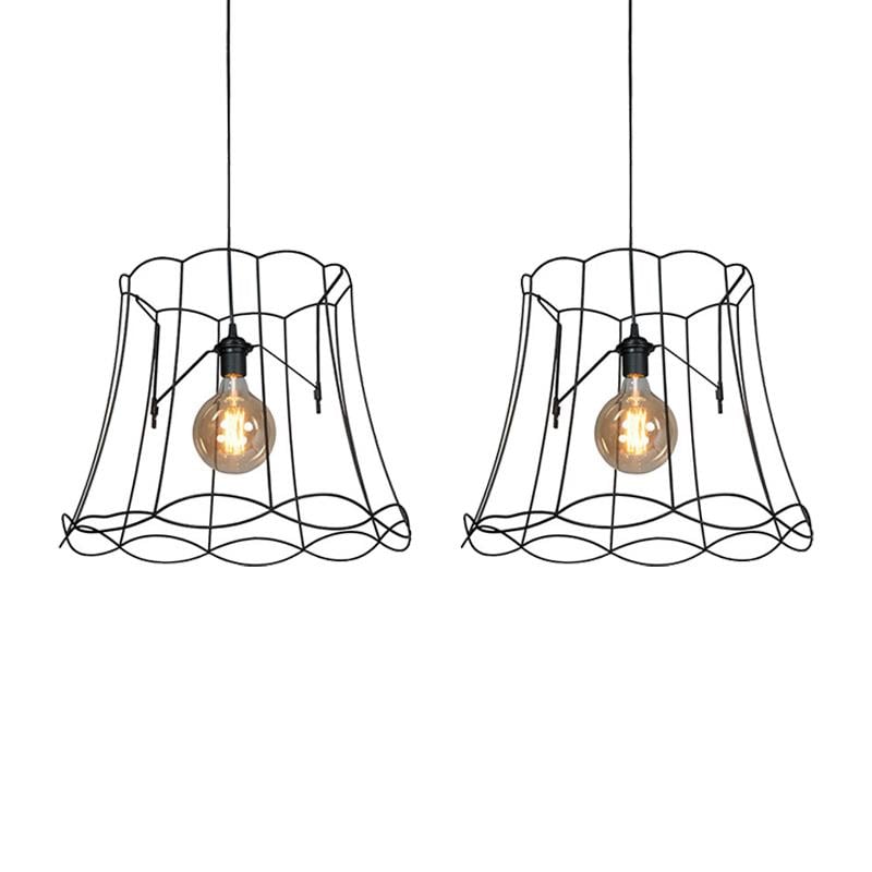 QAZQA Set van 2 retro hanglampen zwart 50 cm - Granny Frame