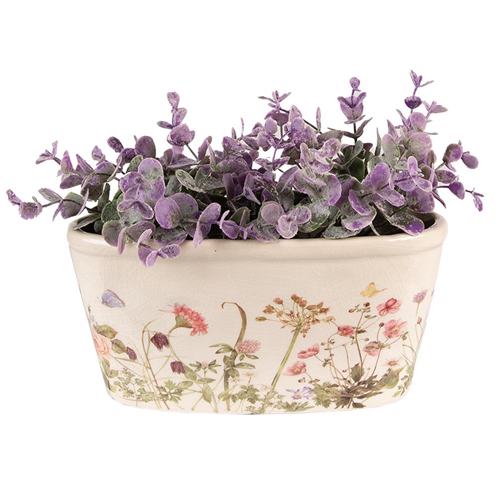 Clayre & Eef Bloempot  23x10x11 cm Roze Beige Keramiek Ovaal Bloemen