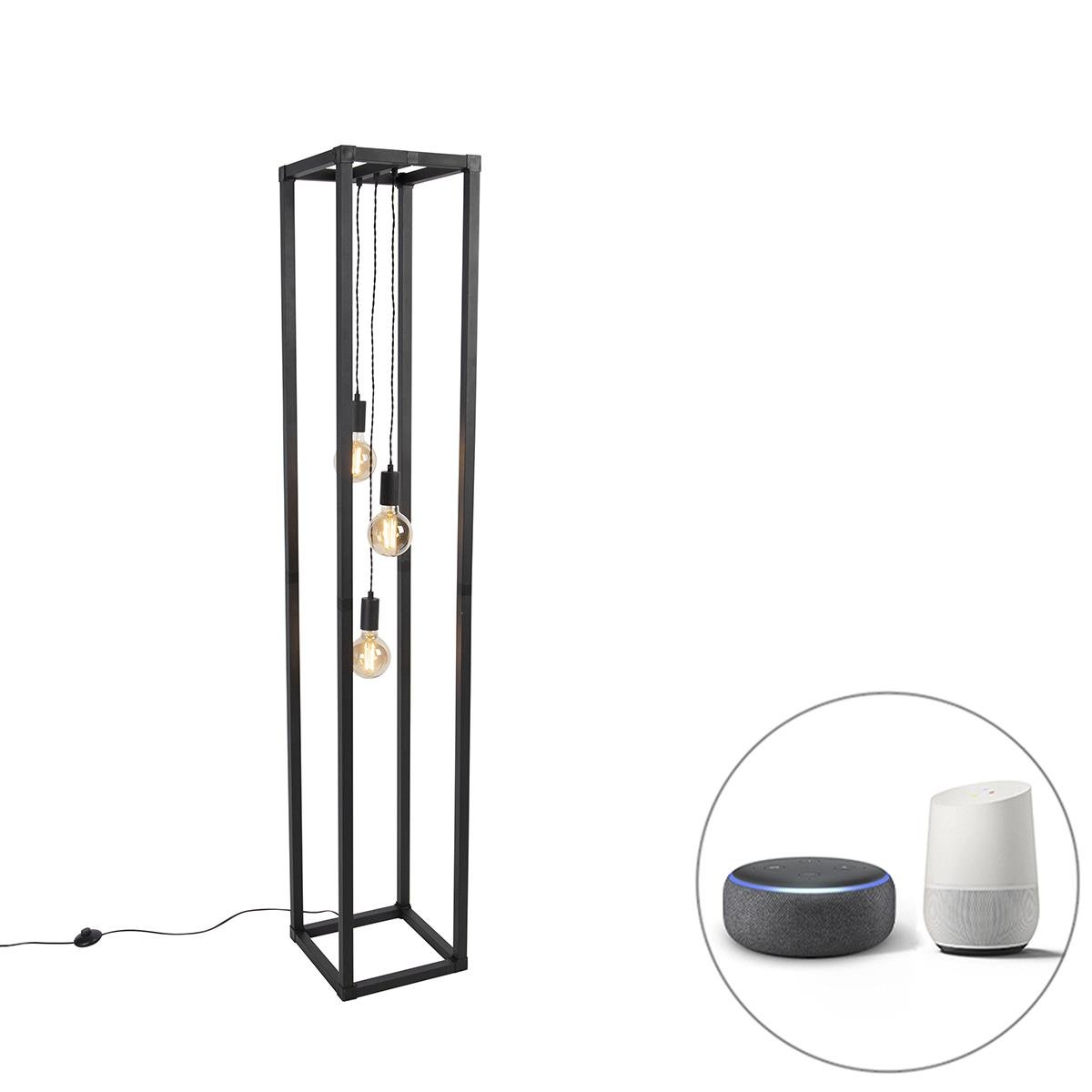 QAZQA Smart vloerlamp zwart 3-lichts incl. Wifi G95 - Big Cage