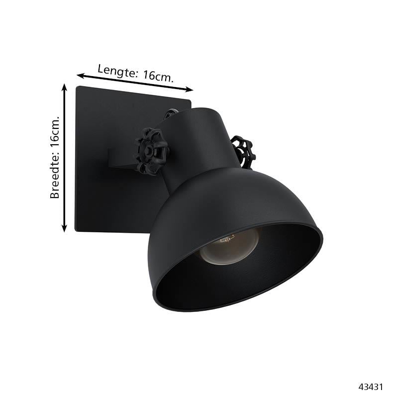 EGLO Barnstaple 1 Spot - E27 - 16 cm - Zwart