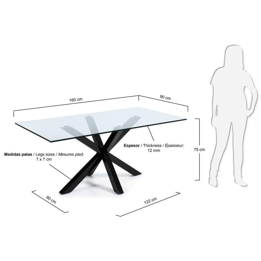 Kave Home Argo Eettafel - 160 x 90 cm - Glas / Zwart