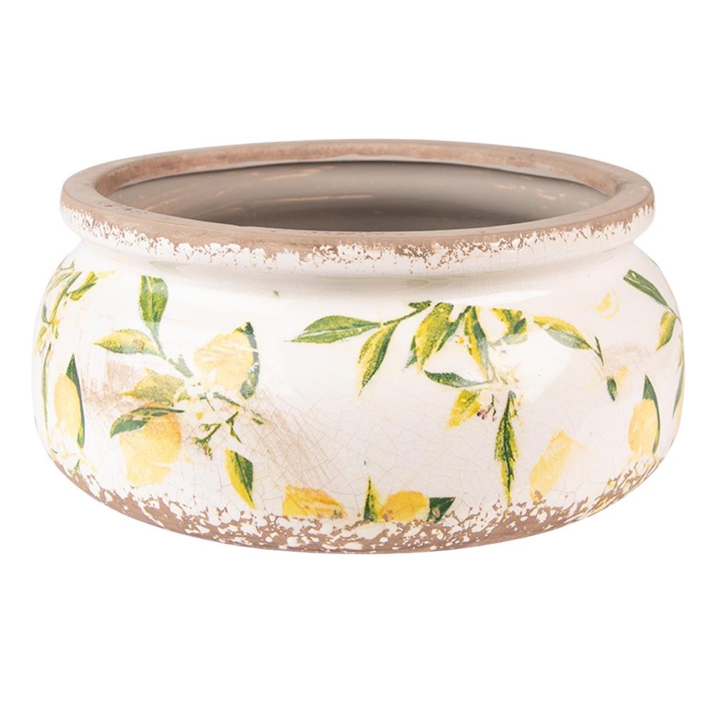 Clayre & Eef Bloempot  Ø 23x10 cm Geel Keramiek Citroen Bloempot