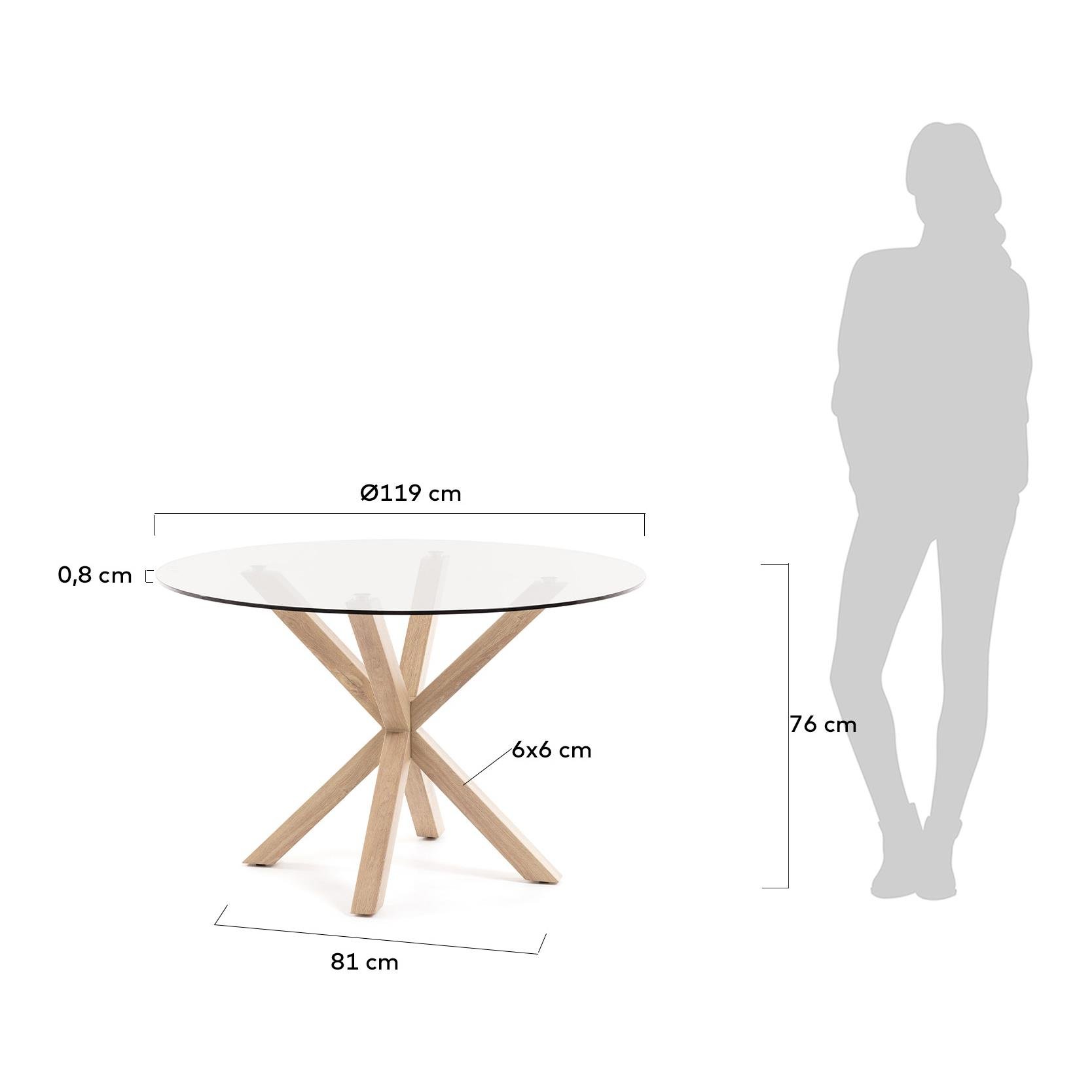 Kave Home Argo Eettafel - Ø 120 cm - Glas / Eiken