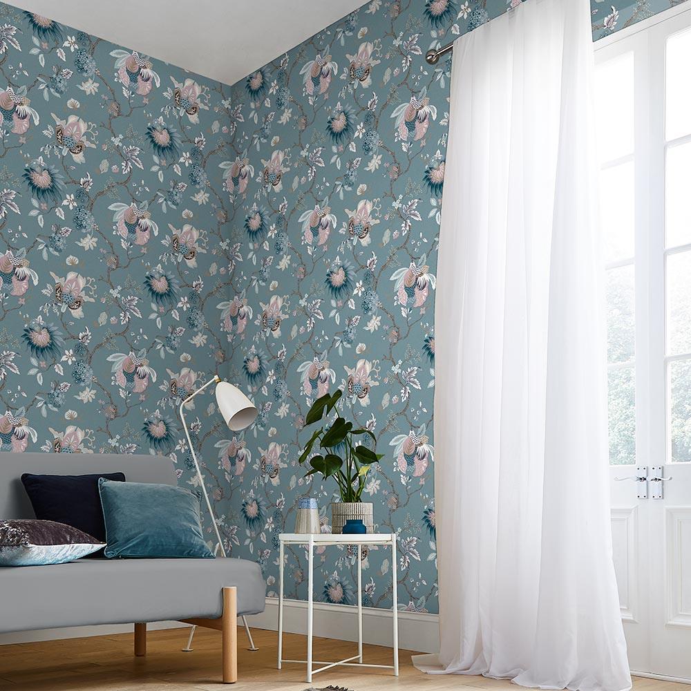 Graham & Brown vliesbehang Bordado Aegean Lichtblauw