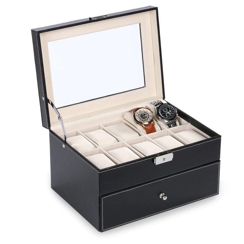 Aretica Horlogebox luxe met 20 horloge compartimenten zwart