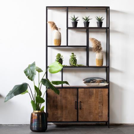 Giga Meubel - Wandkast Hout - Zwart Metaal - 110x36x210cm - Ruben