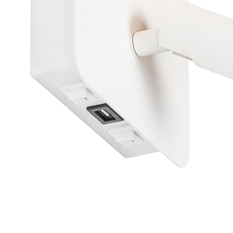QAZQA Wandlamp wit incl. LED met USB en leeslamp met schakelaar -