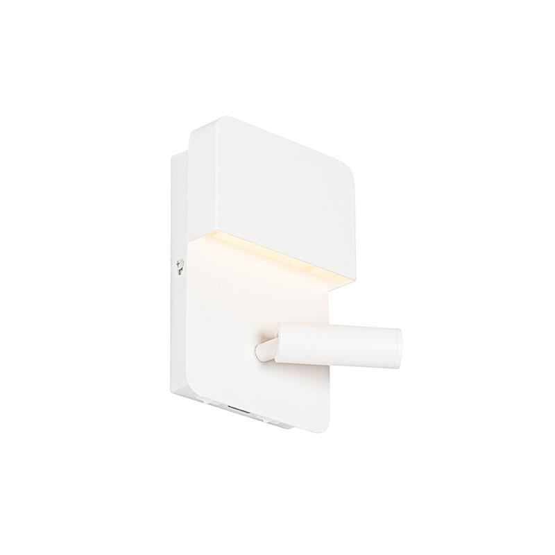 QAZQA Wandlamp wit incl. LED met USB en leeslamp met schakelaar -