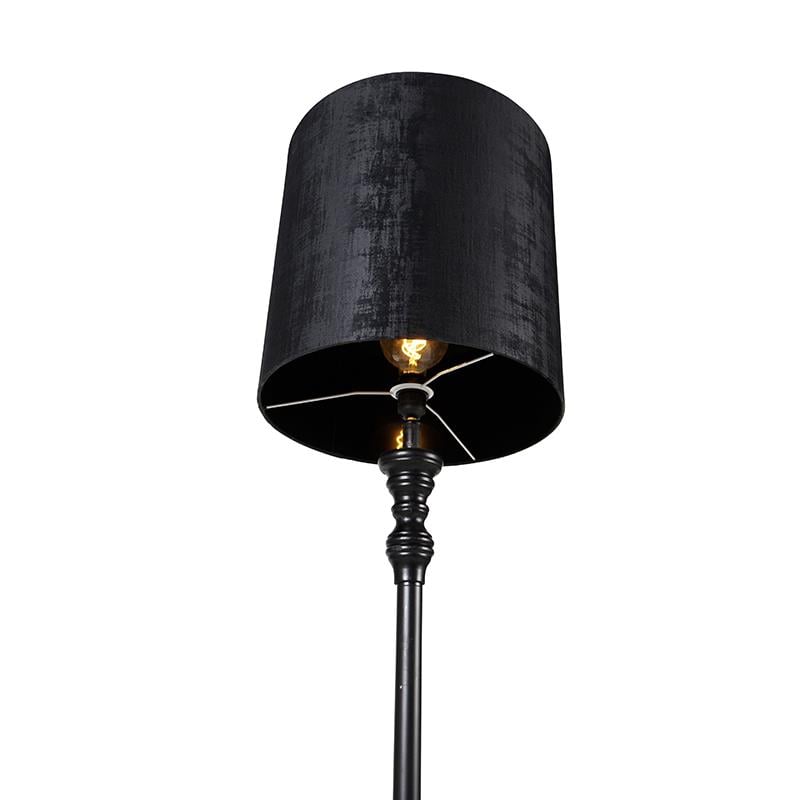 QAZQA Klassieke vloerlamp zwart met kap zwart 40 cm - Classico