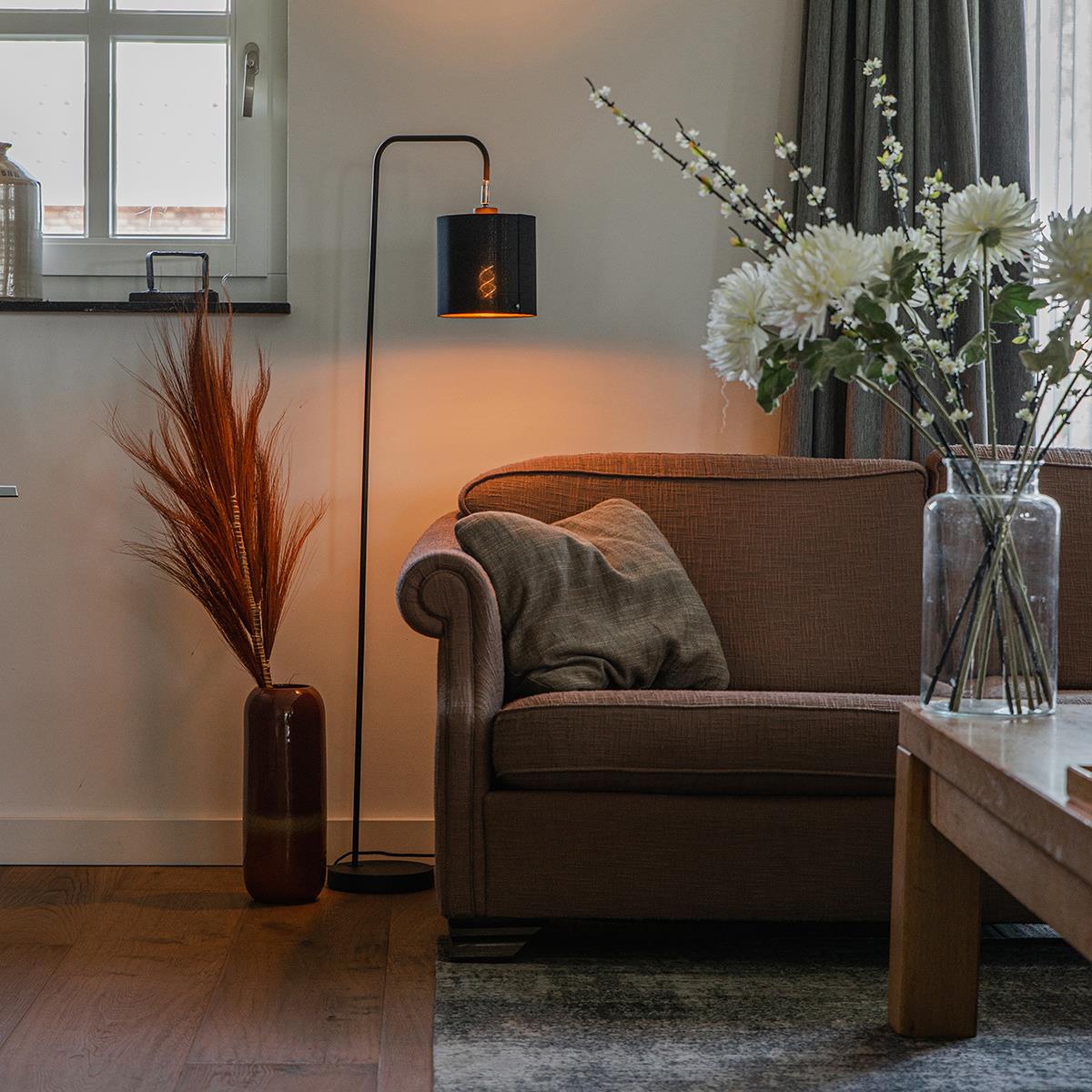 QAZQA Smart vloerlamp zwart incl. wifi A60 lichtbron - Lofty