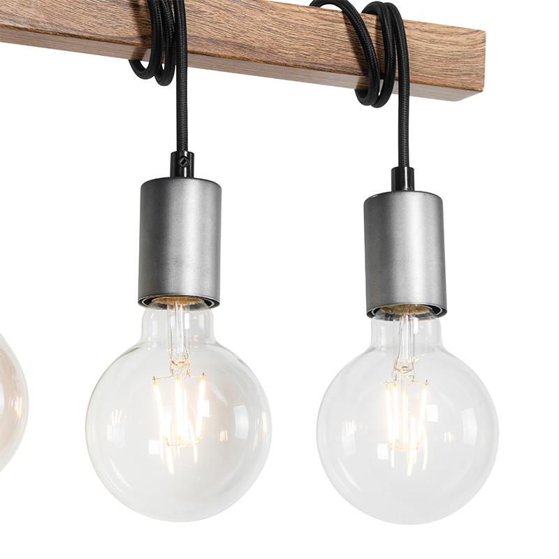 QAZQA Industriële hanglamp bruin met staal 3-lichts - Gallow