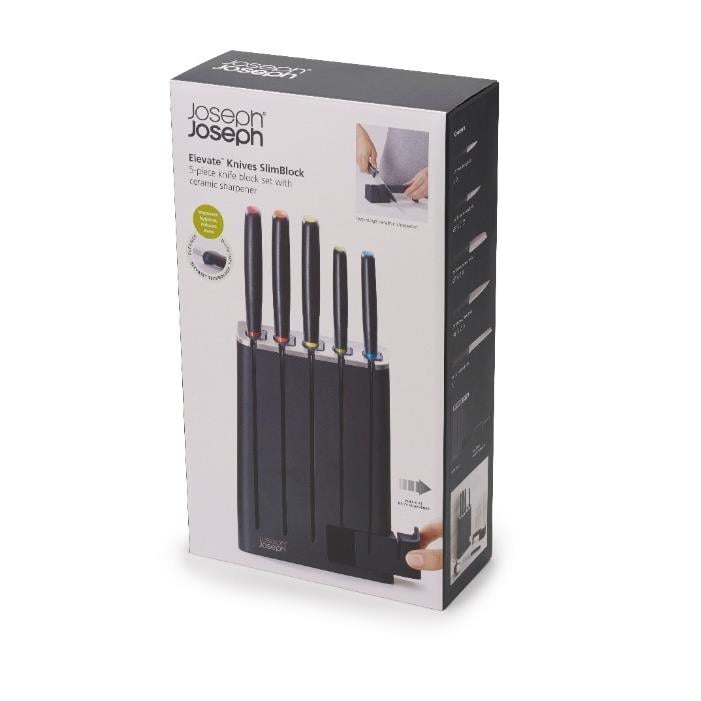 SlimBlock met Set van 5 Elevate Messen - Zwart - Joseph Joseph