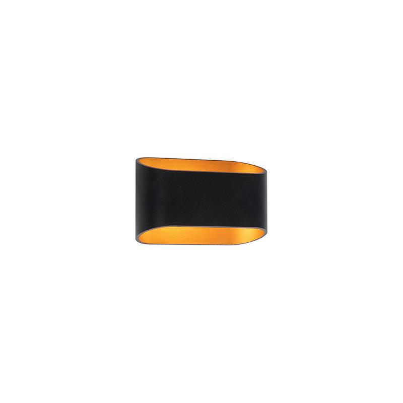 QAZQA Moderne wandlamp zwart met gouden binnenkant ovaal - Alone