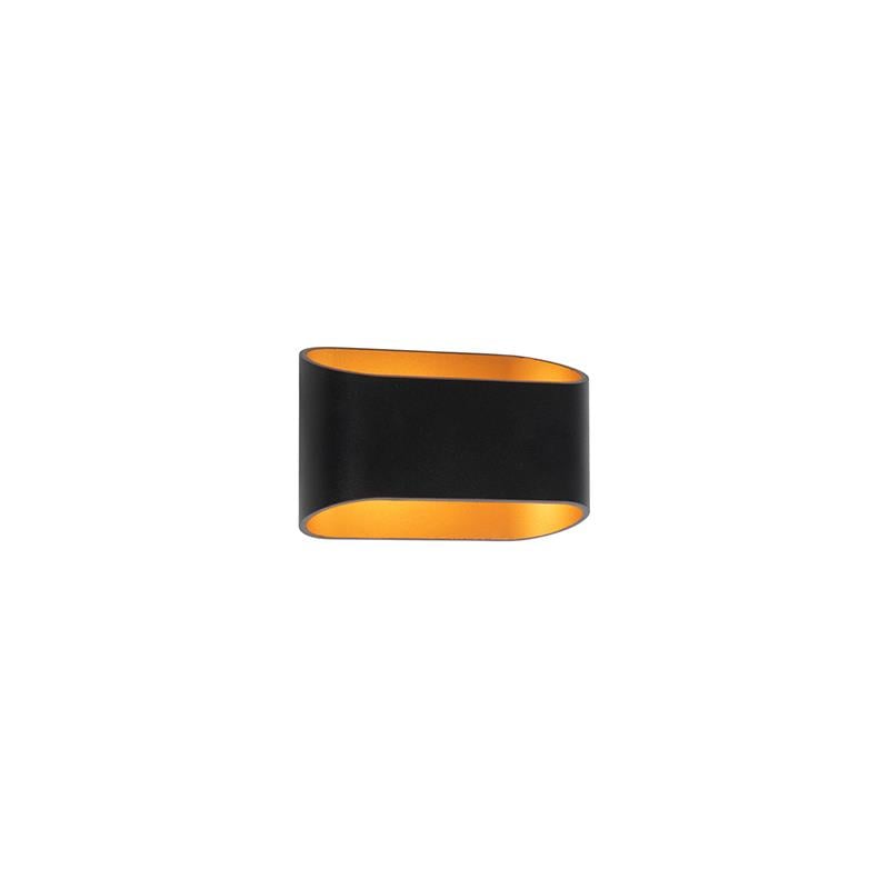 QAZQA Moderne wandlamp zwart met gouden binnenkant ovaal - Alone