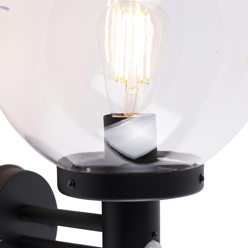 QAZQA Buiten wandlamp zwart met helder glas incl. bewegingsmelder -