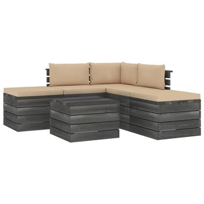 vidaXL 6-delige Loungeset met kussens pallet massief grenenhout